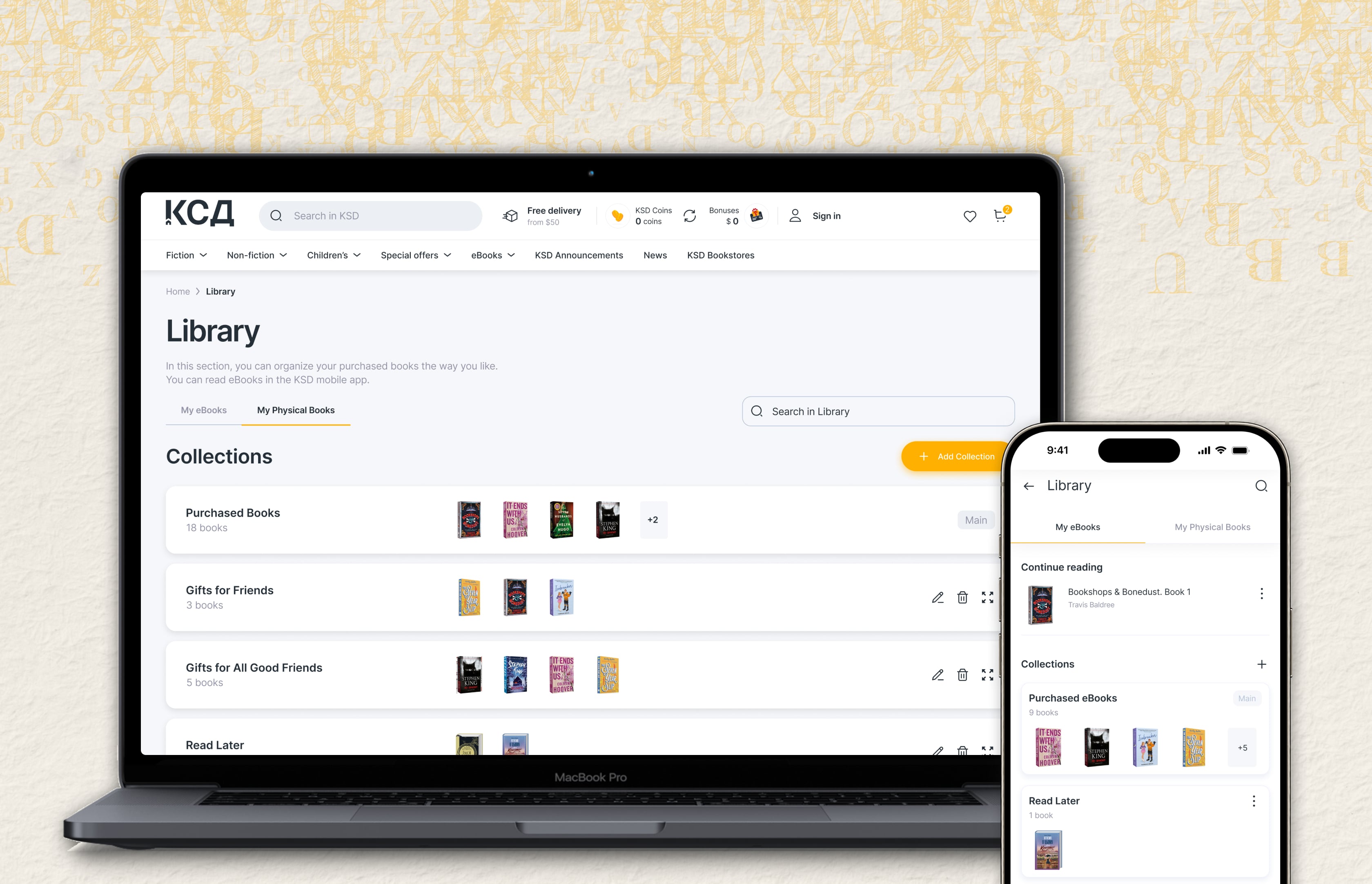 KSD Ukrainian online bookstore library section with CRM integration, personalized customer experience, and user-friendly interface